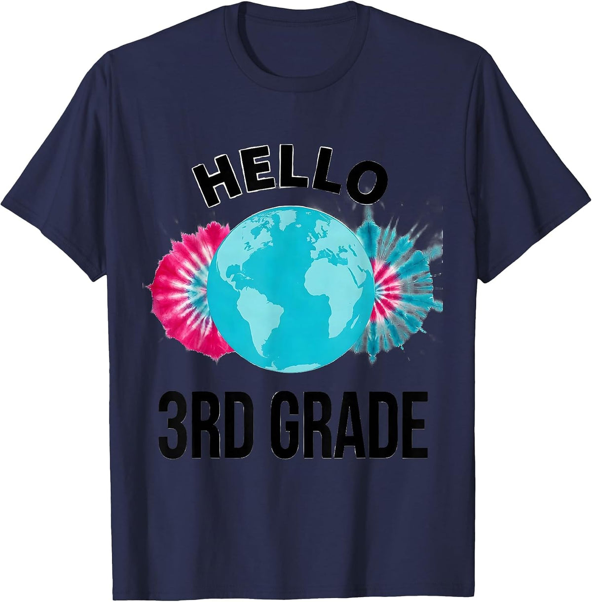 Men's Hello 3rd Grade Tie Dye Back to School Grade Level Team T-Shirt - Navy Blue