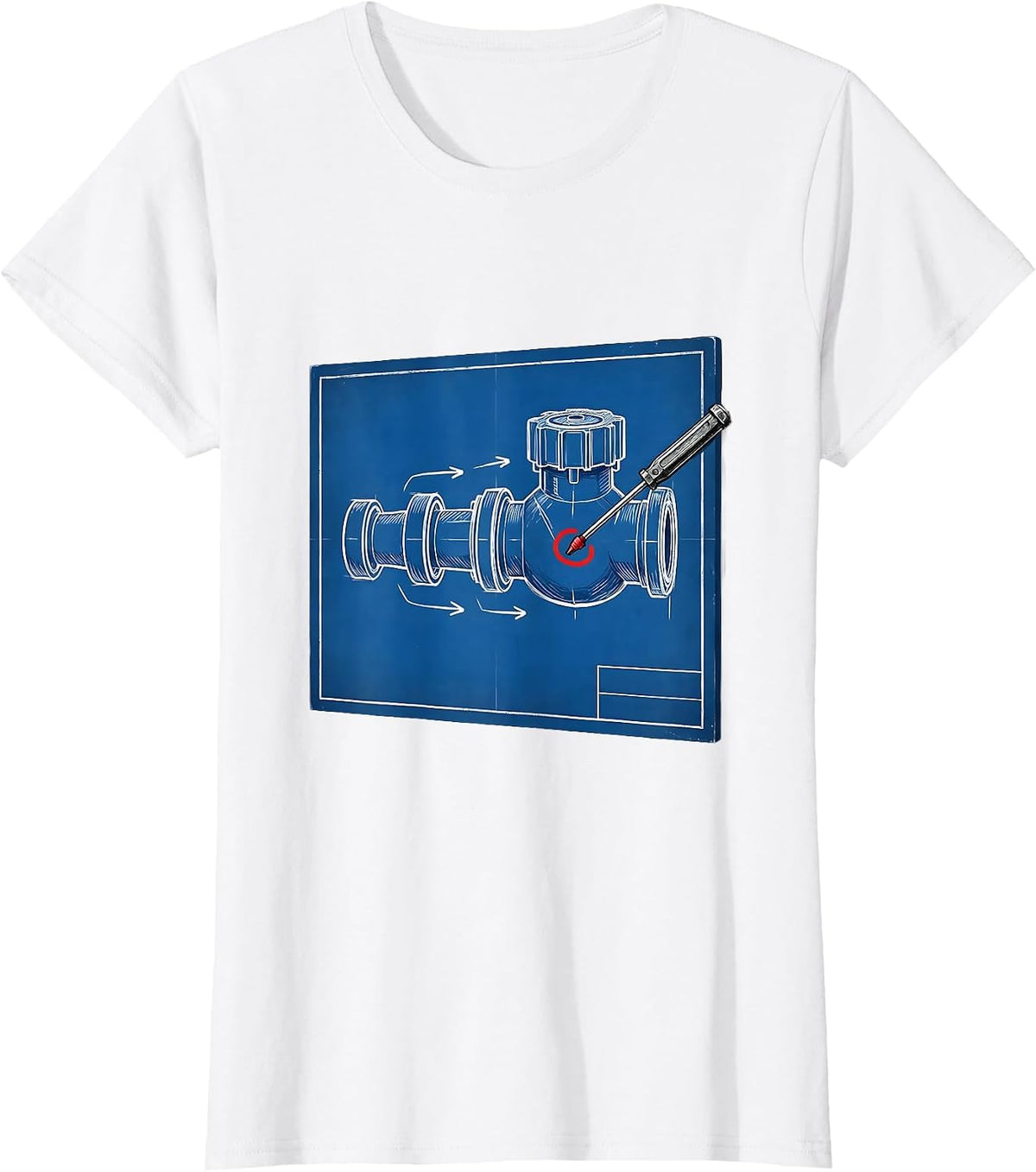 Women's Blueprint Water Meter Plumbing Gag Gift T-Shirt - White
