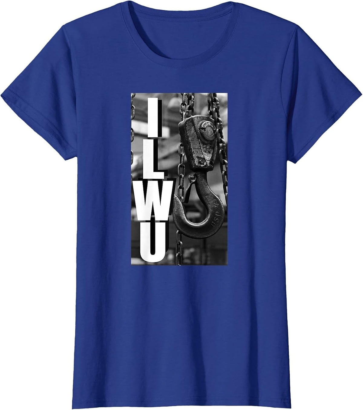 ILWU Cargo Hook Vintage Black and White T-Shirt - Royal Blue