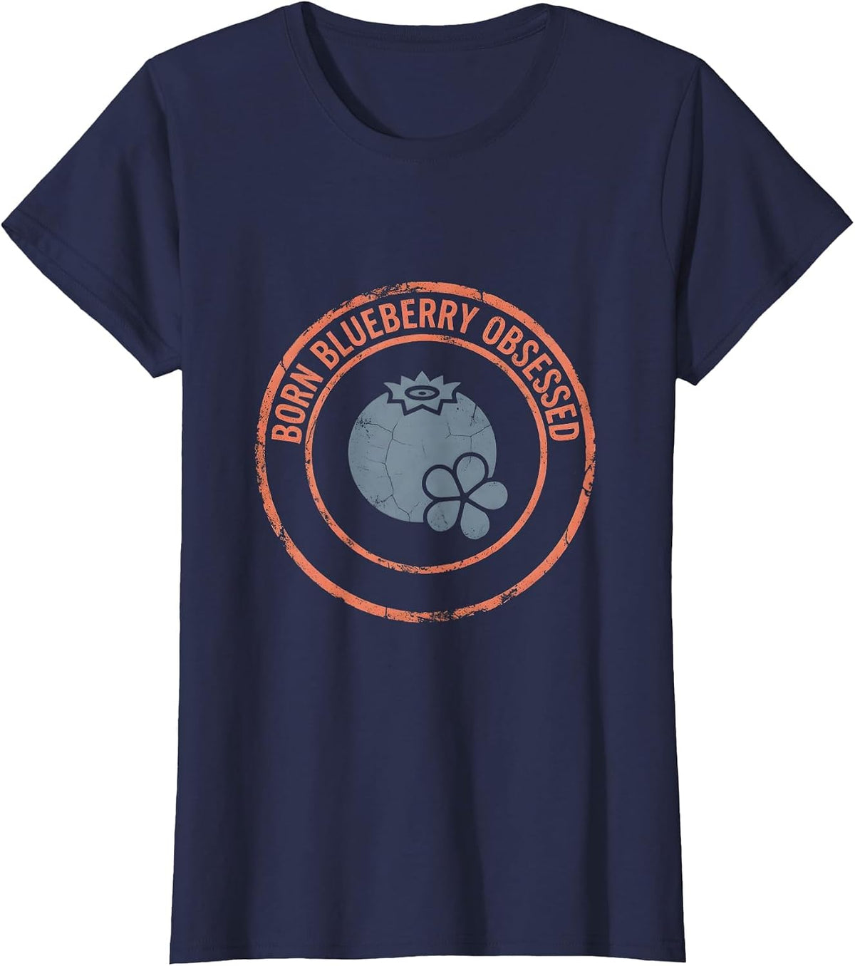 Women's Born Blueberry Obsessed Red White Blue Design T-Shirt - Navy Blue
