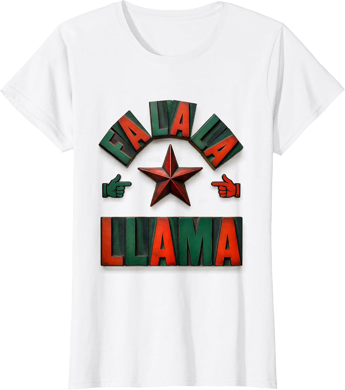 Fa La La Llama Wood Type Letterpress Funny Christmas Pun T-Shirt - White