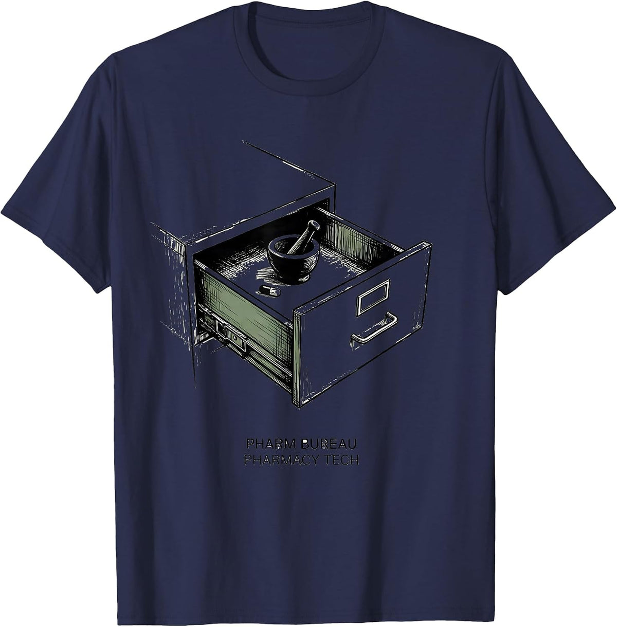 Men's Pharm Bureau Pharmacy Tech Funny Pharmacy Tech Crew Gift T-Shirt - Navy Blue