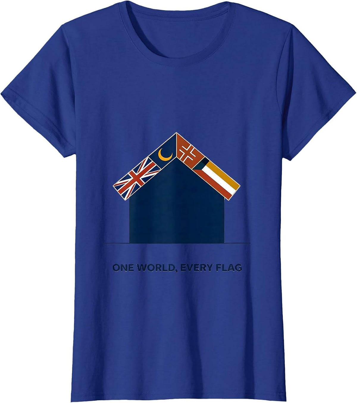 Women's One World Every Flag Editorial Conceptual Geography Lover T-Shirt - Royal Blue