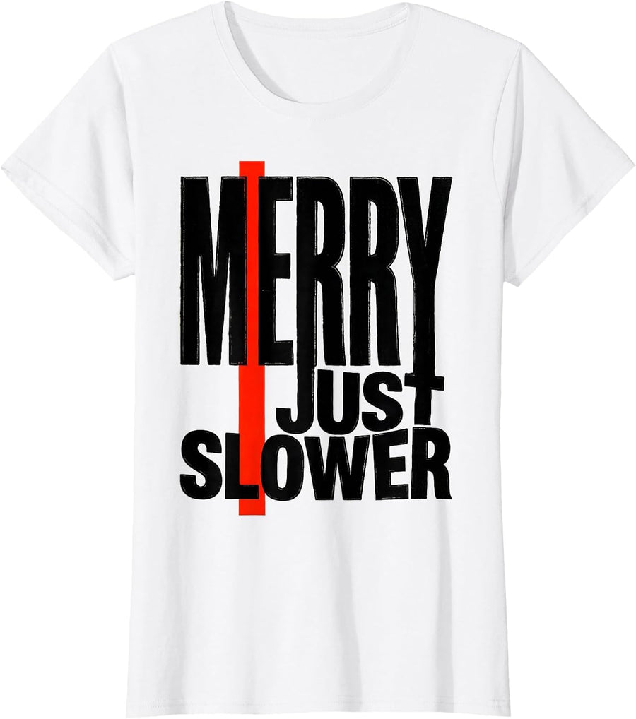 Women's Merry, Just Slower Funny Sloth Lover Christmas Ugly Sweater T-Shirt - White