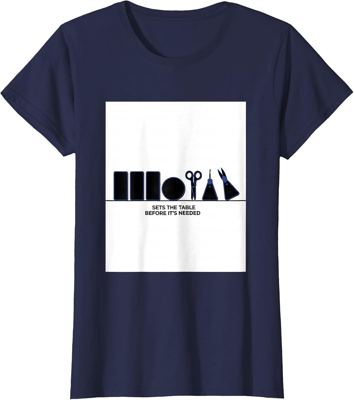 Women's Sets The Table Before It's Needed Geometric Surgical Tech T-Shirt - Navy Blue