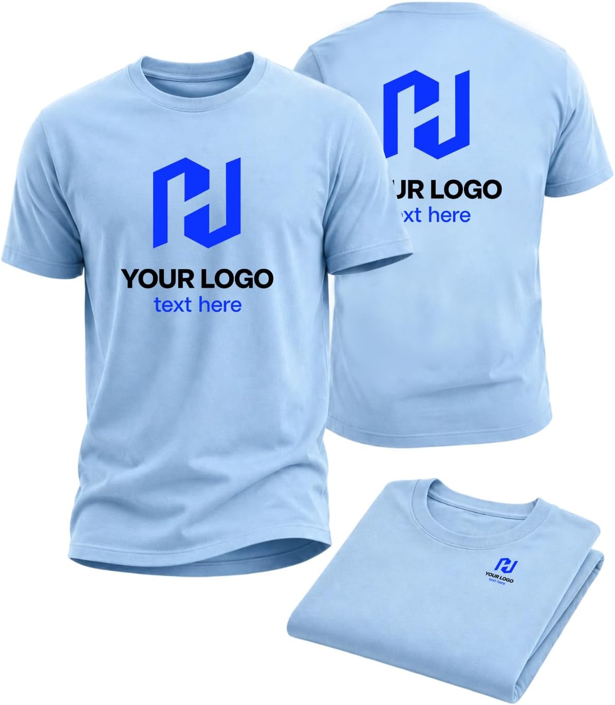 Custom T Shirt, Embroidery & Heat Transfer Personalized Logo Tee - Light Blue