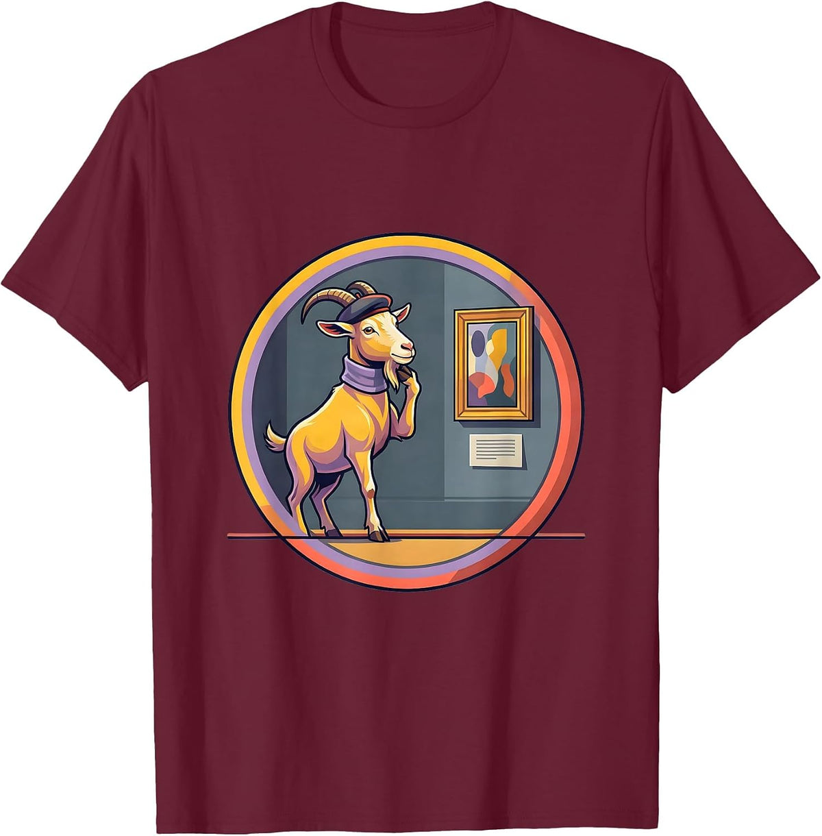 Men's Goat Art Critic Judging Painting at Museum T-Shirt - Burgundy