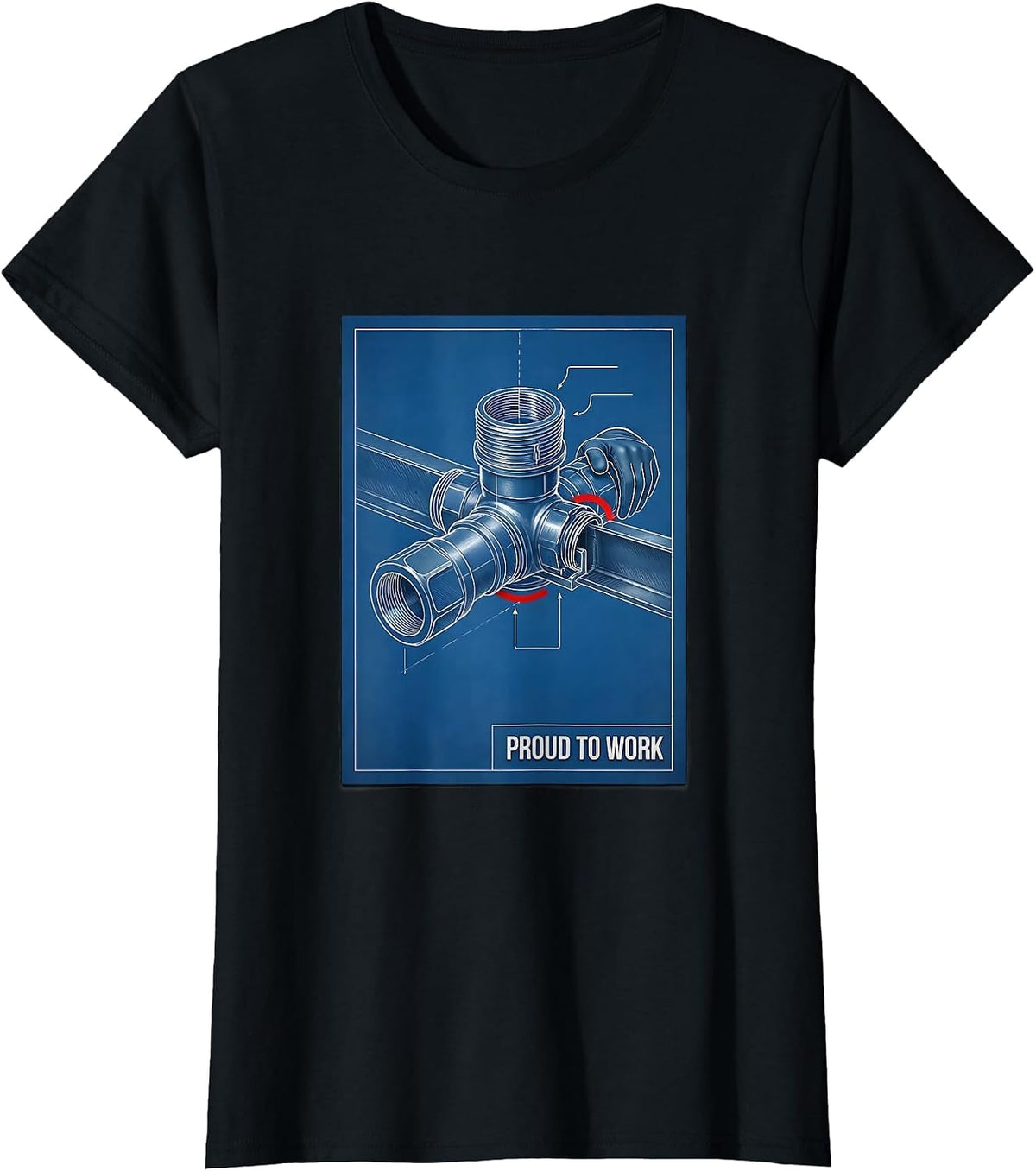 Proud To Work Technical Blueprint Labor Day Union Worker T-Shirt - Black