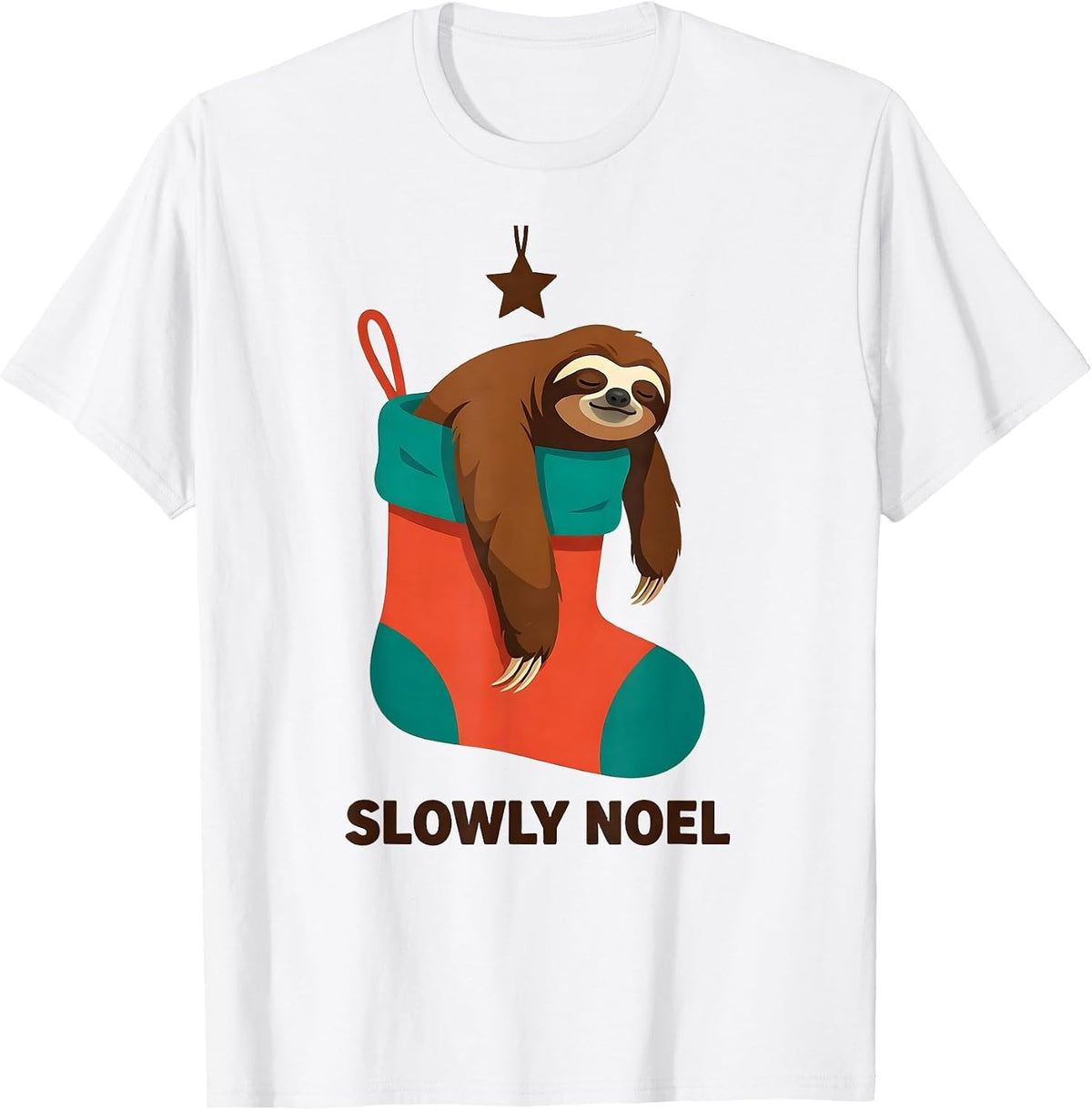 Men's Slowly Noel Funny Sloth Lover Christmas Ugly Sweater Party T-Shirt - White