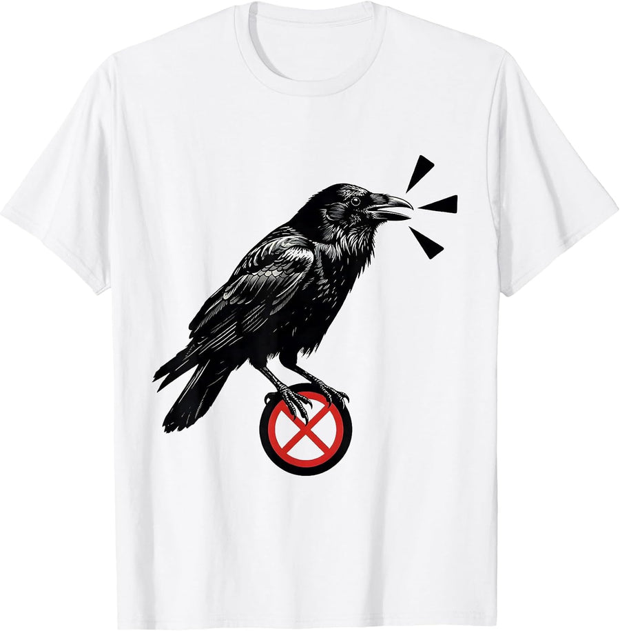 Men's F-Caw-F Crow Silhouette Gothic Humor Dark Bird T-Shirt - White