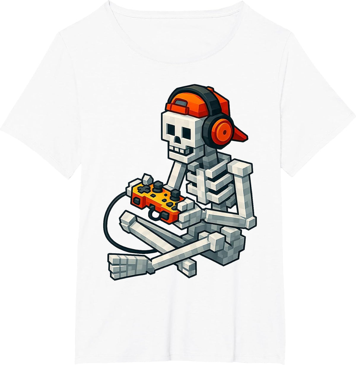 Halloween Skeleton Gamer Pixel Video Gaming Boys Men Kids T-Shirt - White