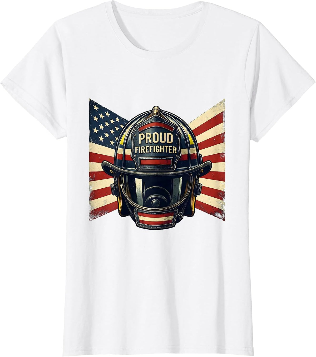 Women's Proud Firefighter Patriotic Fireman American Flag Occupation T-Shirt - White