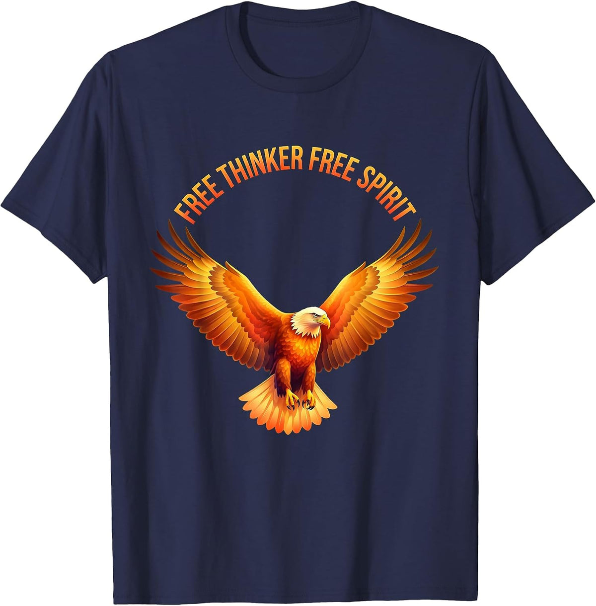 Free Thinker Free Spirit Bold Statement Design T-Shirt - Navy Blue