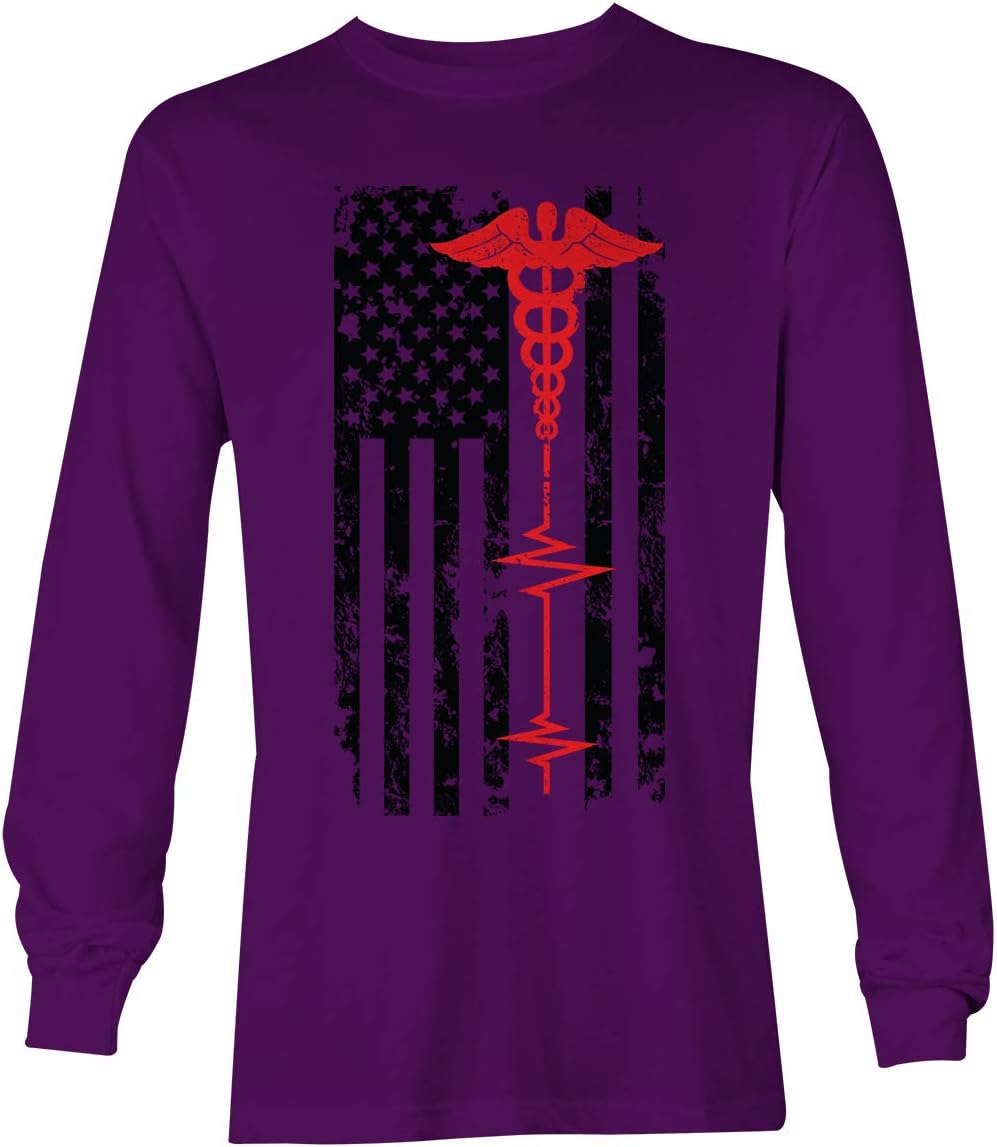 EMT Paramedic USA Flag - Red Line Support Unisex Long Sleeve Shirt - Purple