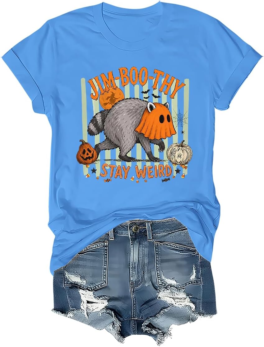 Jim-Boo-Thy Shirt, Jimothy Raccoon Halloween Viral Trash Panda Tee - Crew Neck Carolina Blue-1