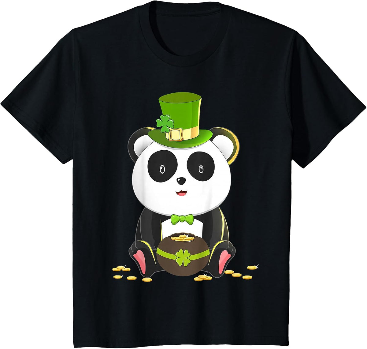 St Patricks Day Lucky Panda Bear Leprechaun Shamrock Irish T-Shirt - Black