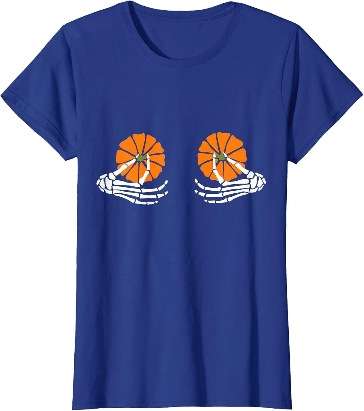 Breasts Pumpkin Skeleton Hand Halloween T-Shirt - Royal Blue