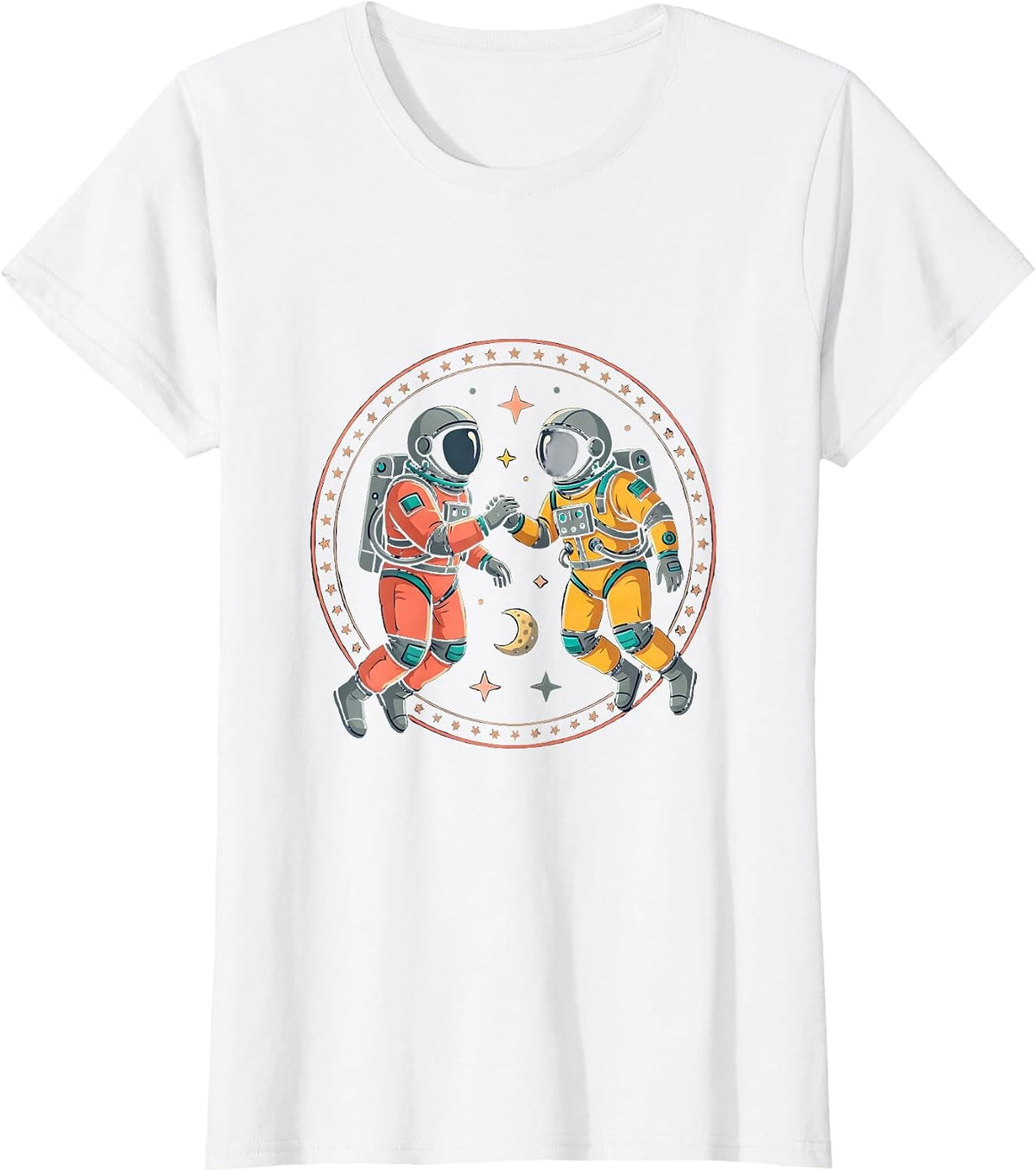 Couples Astronauts Floating Together in Deep Space T-Shirt - White