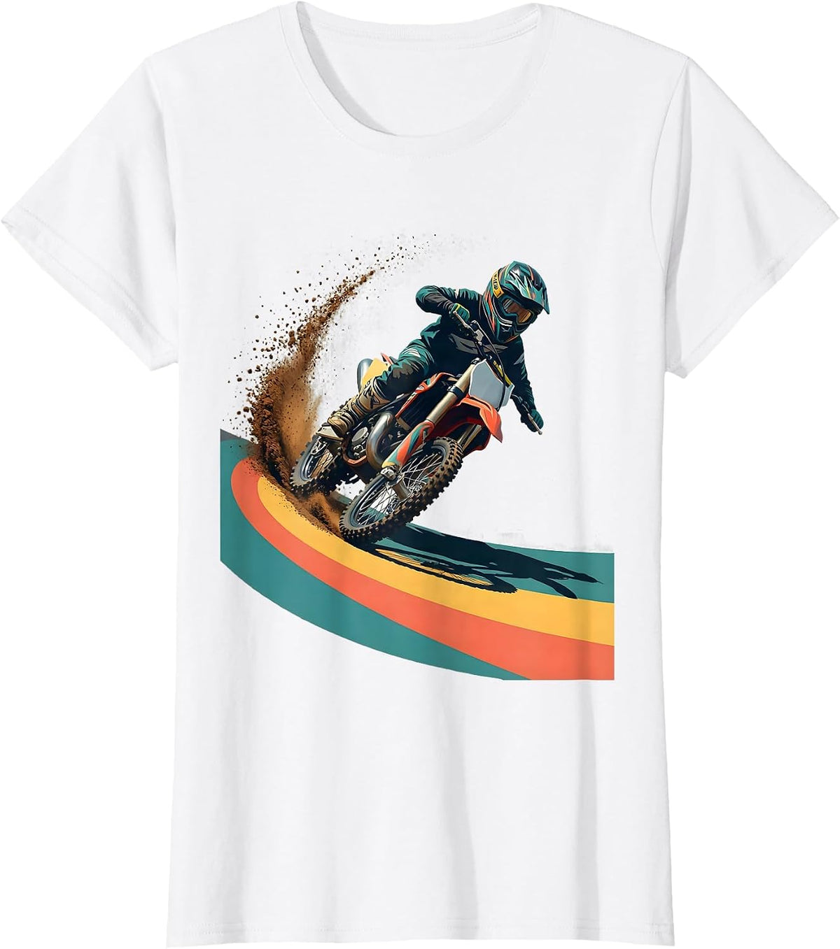 Motocross Kid Flat Vector Youth Dirt Bike Gift T-Shirt - White