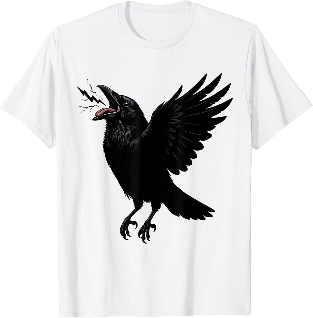 Men's Crow Mid-Caw Lightning Bolt Tongue Graphic T-Shirt - White