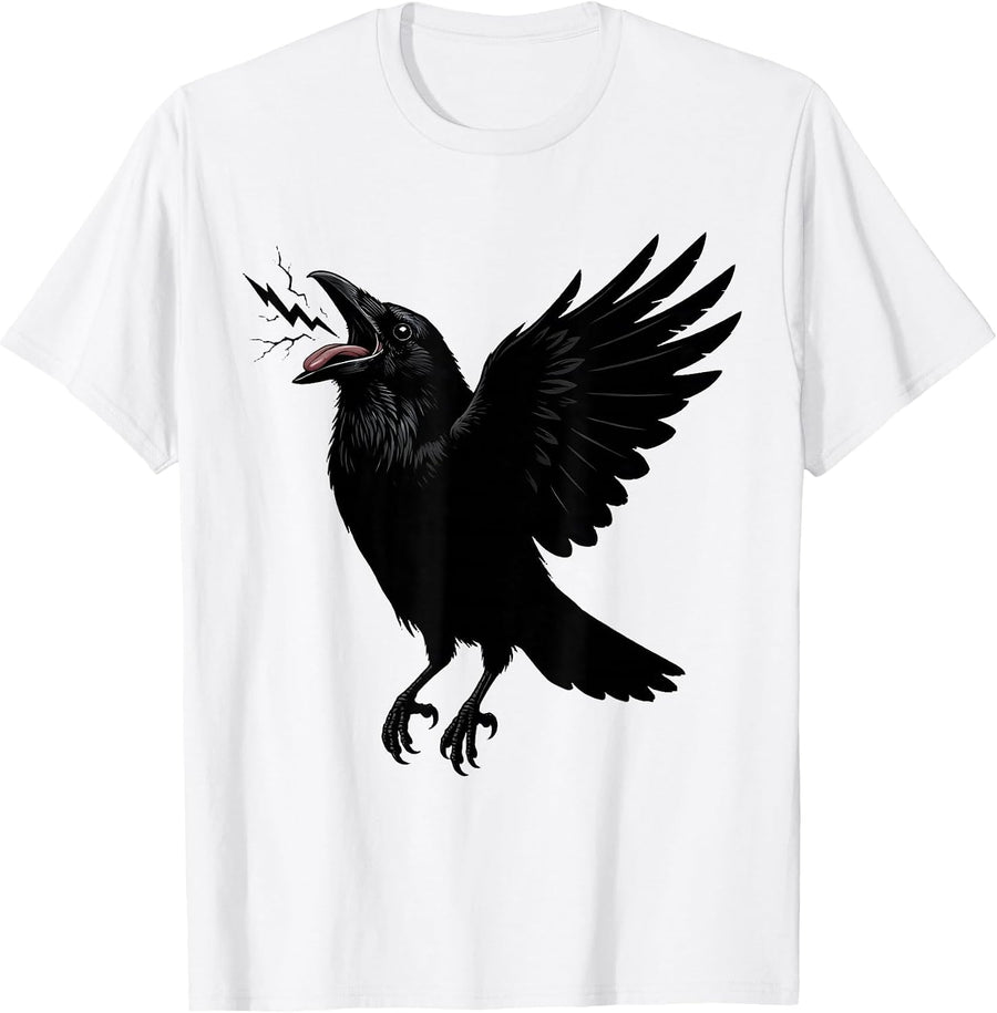 Men's Crow Mid-Caw Lightning Bolt Tongue Graphic T-Shirt - White