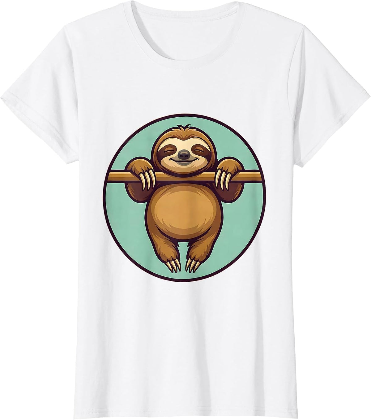 Lazy Sloth Pull-Up Bar Funny Workout Graphic T-Shirt - White