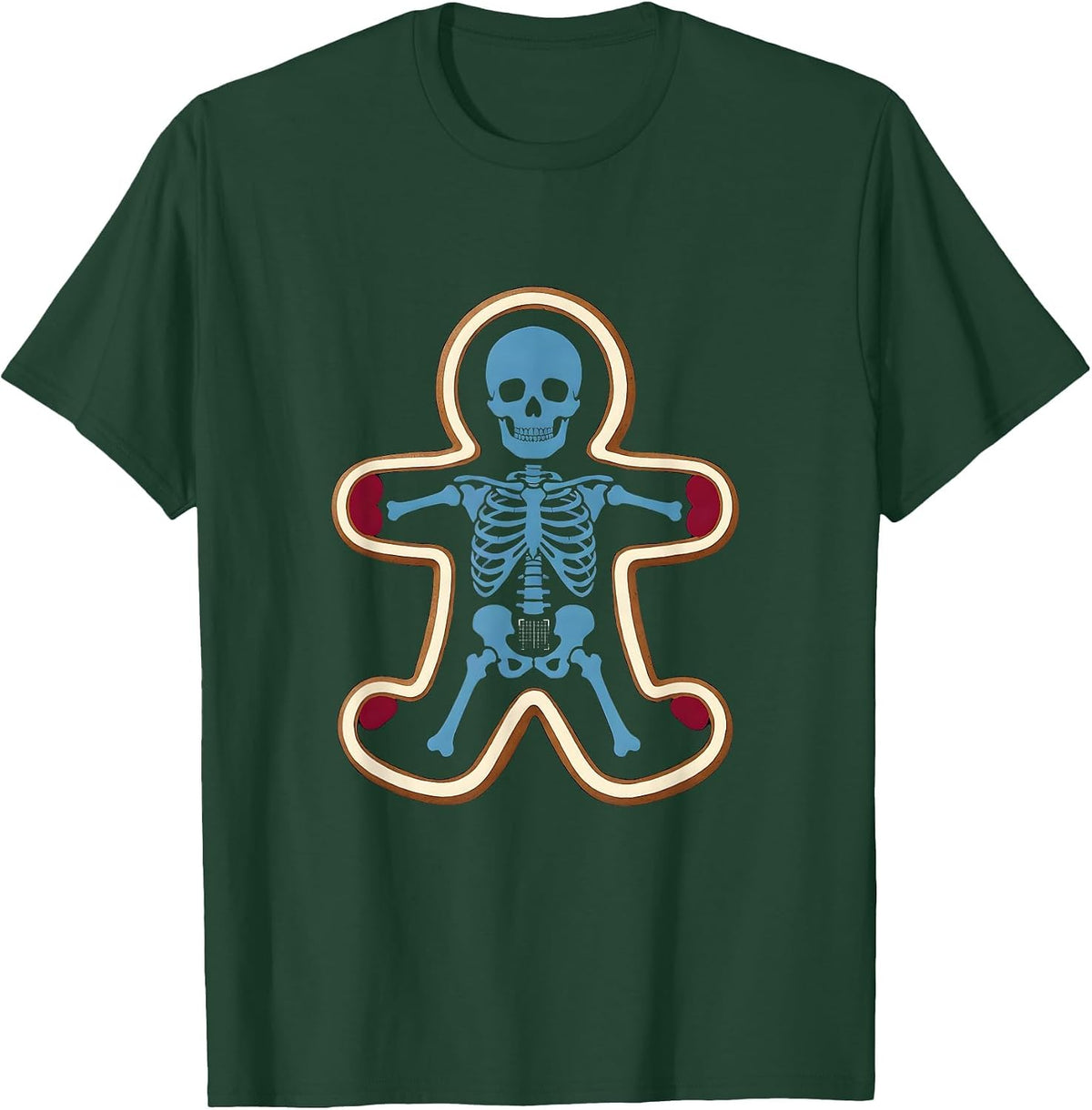 Men's Gingerbread Skeleton Radiology Tech Christmas Humor T-Shirt - Dark Green
