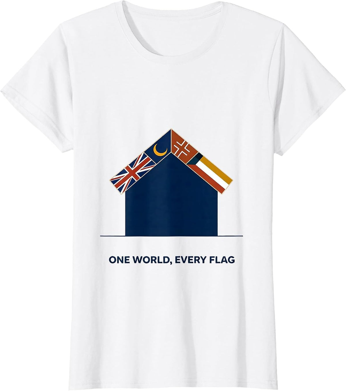 Women's One World Every Flag Editorial Conceptual Geography Lover T-Shirt - White