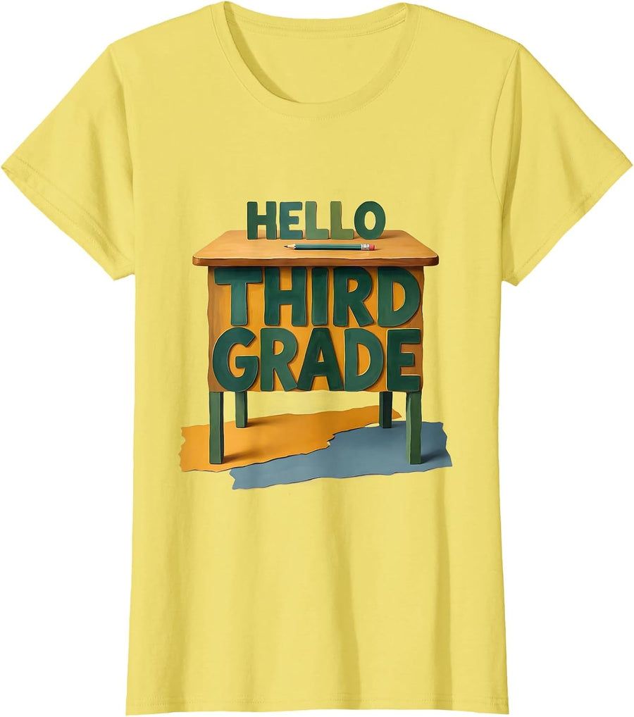 Women's Hello Third Grade Storybook Back To School Teacher Student T-Shirt - Lemon Yellow