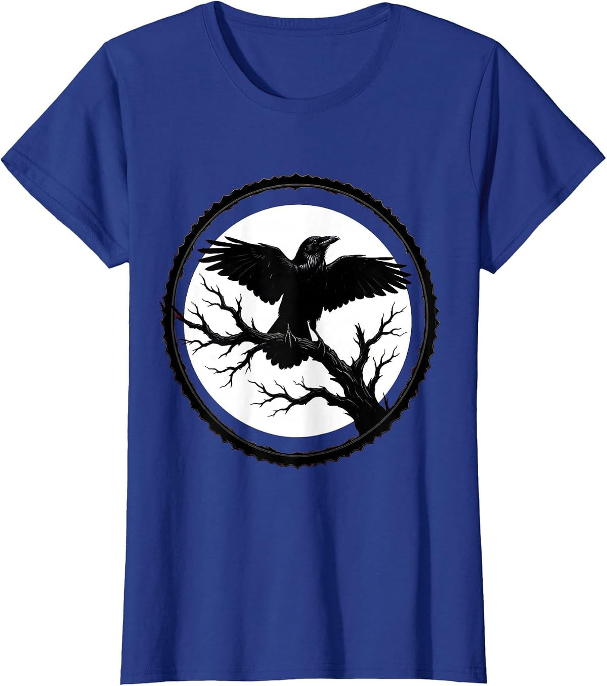 Women's Bold Crow Silhouette Blood Moon Graphic T-Shirt - Royal Blue