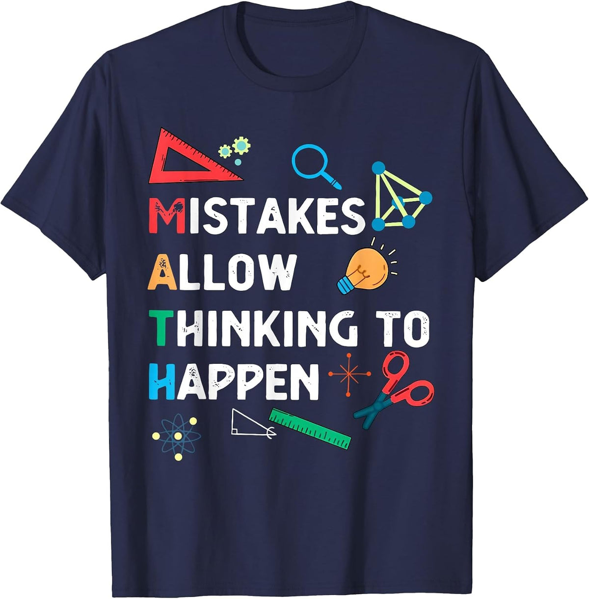 Retro Mistakes Allow Thinking to Happen Math Teacher Student T-Shirt - Navy Blue