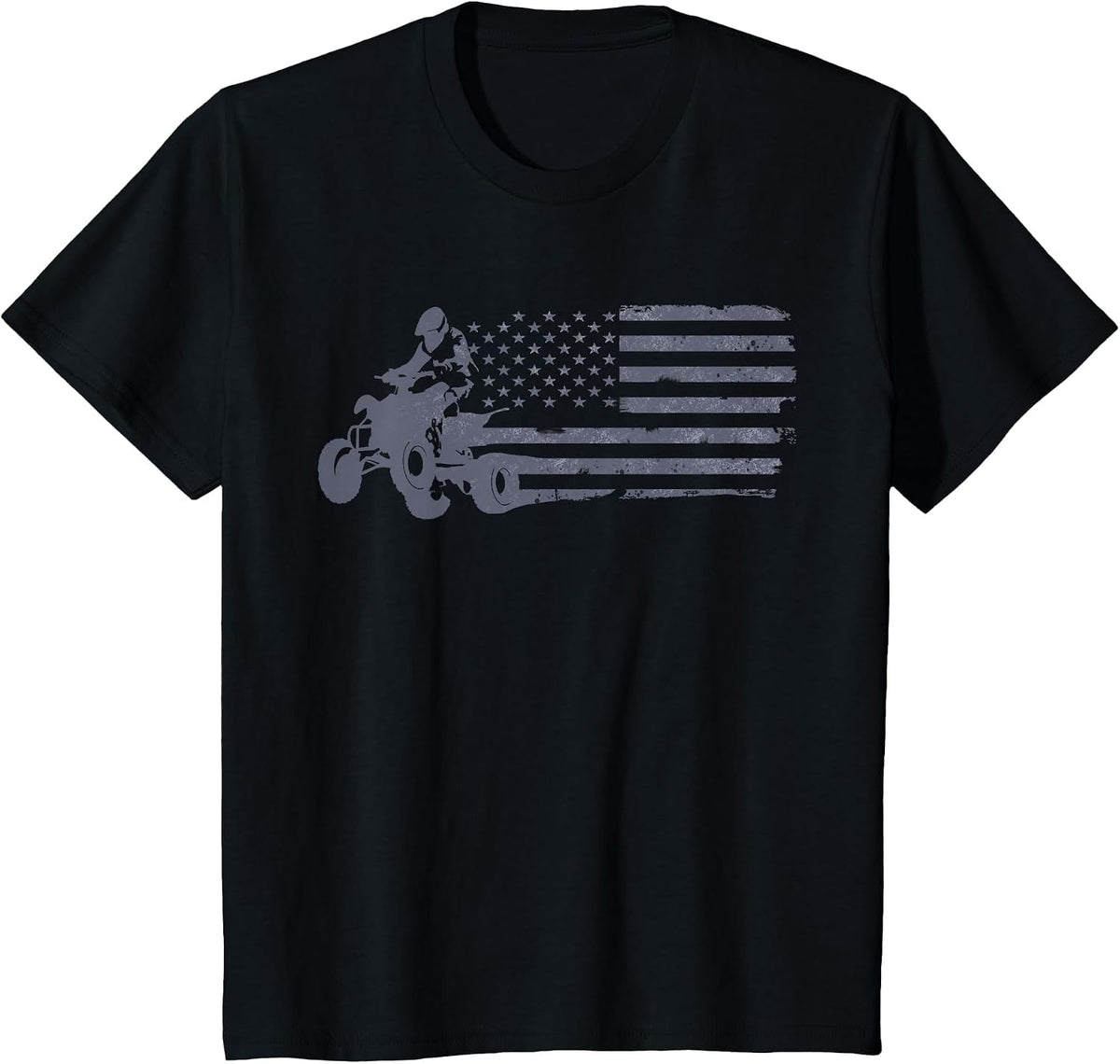 ATV Quad Four Wheeler Bike Rider American Flag Distressed T-Shirt - Black