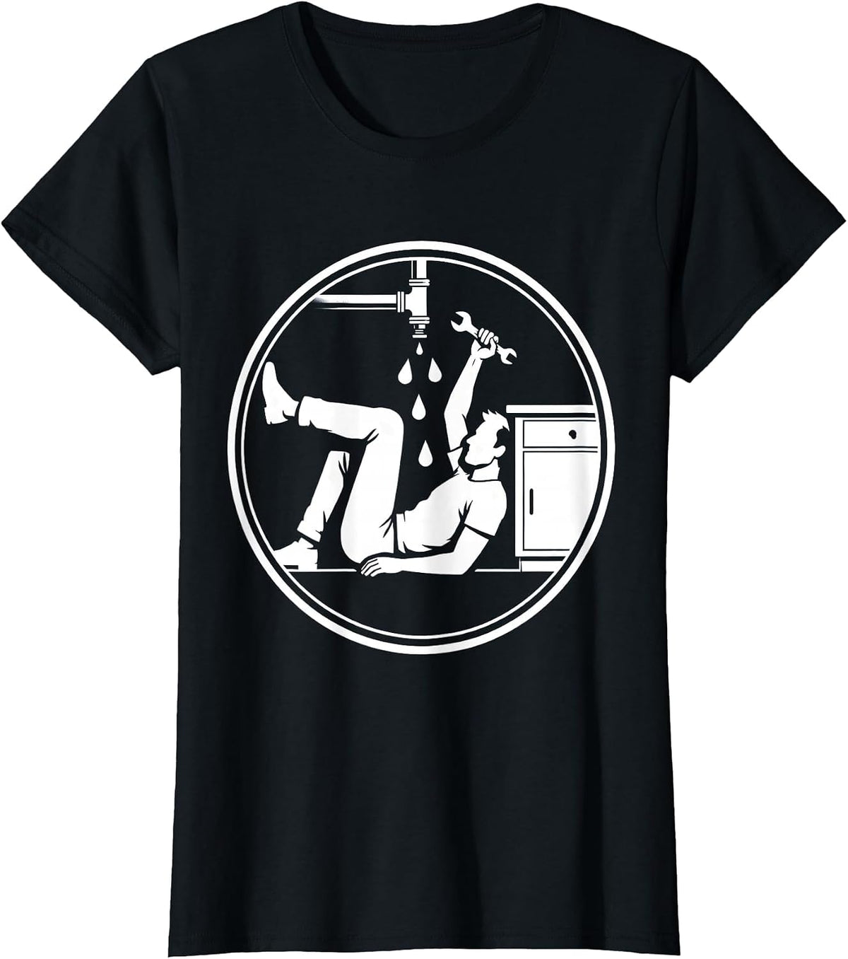 Dad Fixes Leaky Pipe Under Sink Illustration T-Shirt - Black