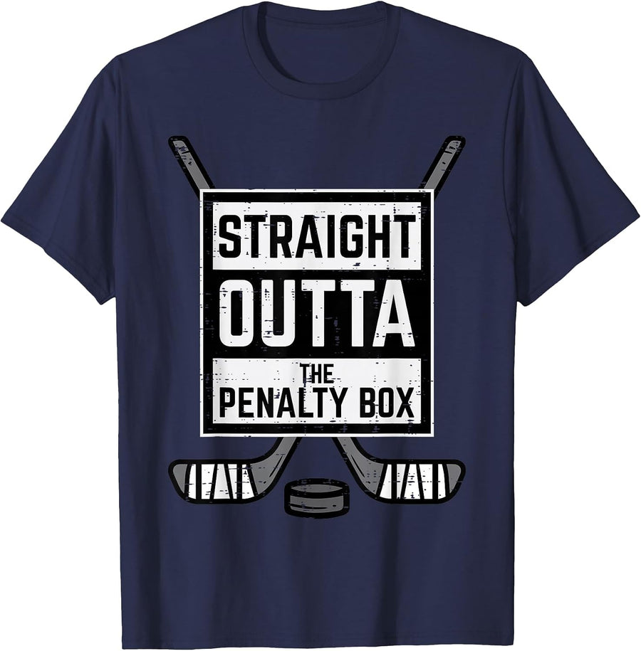 Ice Hockey Straight Outta Penalty Box Funny Men Boys Kids T-Shirt - Navy Blue