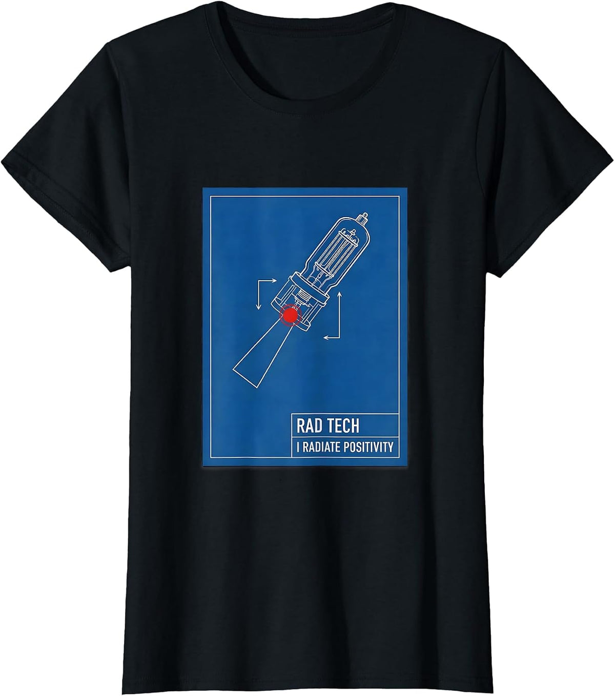 Rad Tech I Radiate Positivity Technical Blueprint Radiology T-Shirt - Black