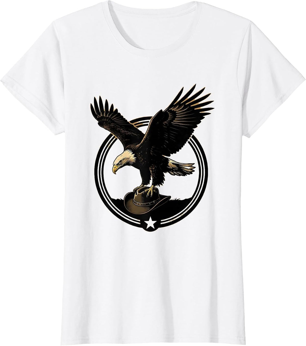 Bald Eagle Carrying Cowboy Hat Graphic T-Shirt - White