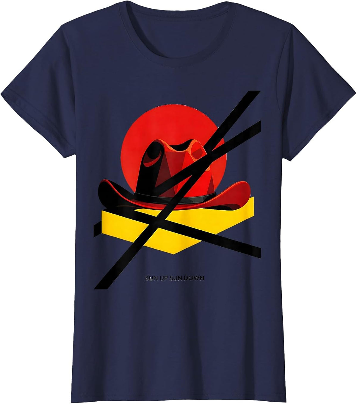 Women's Sun Up Sun Down Cowgirl Western Design T-Shirt - Navy Blue