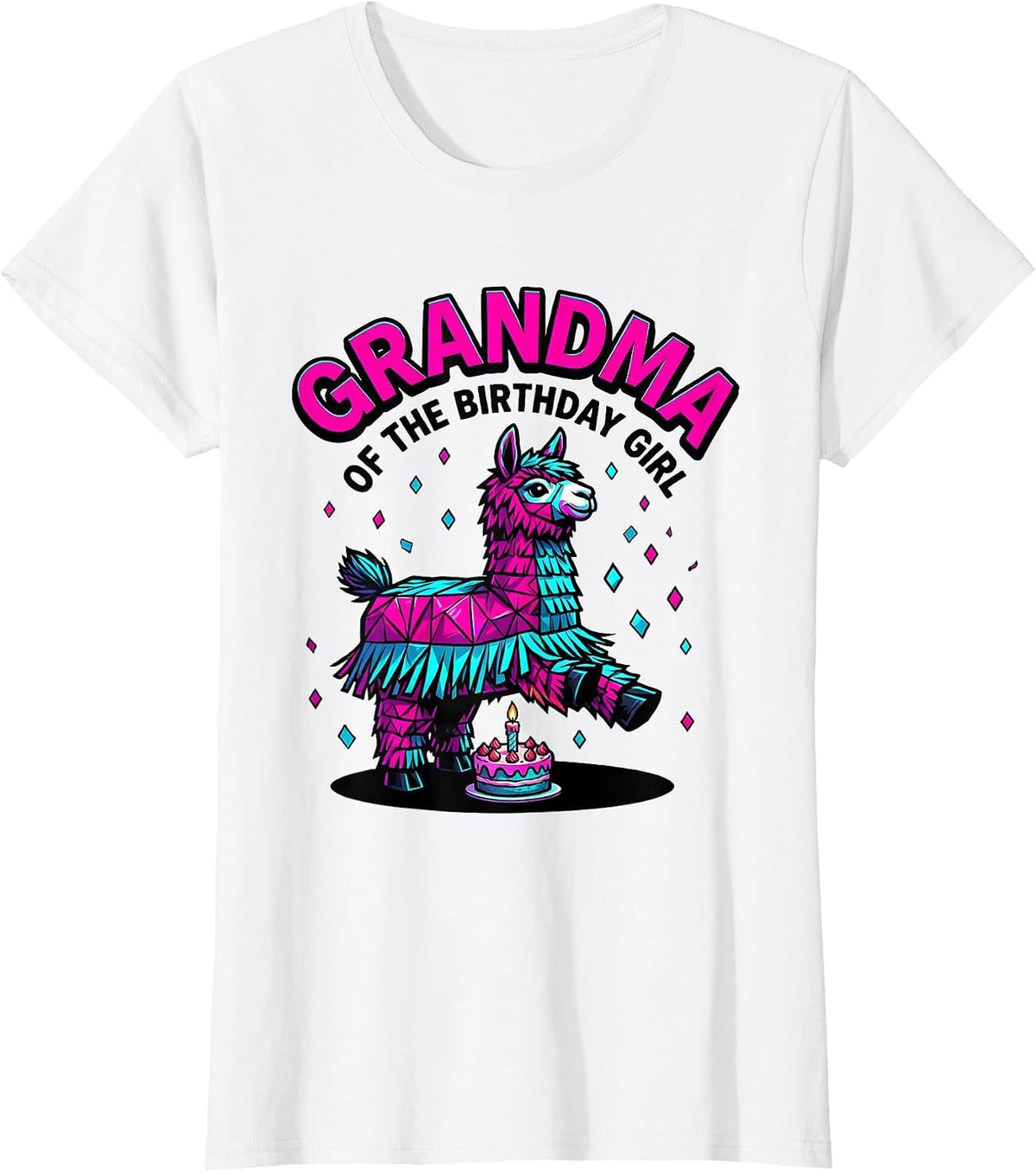 Grandma Of The Birthday Girl Pop Art Llama Piñata Party T-Shirt - White