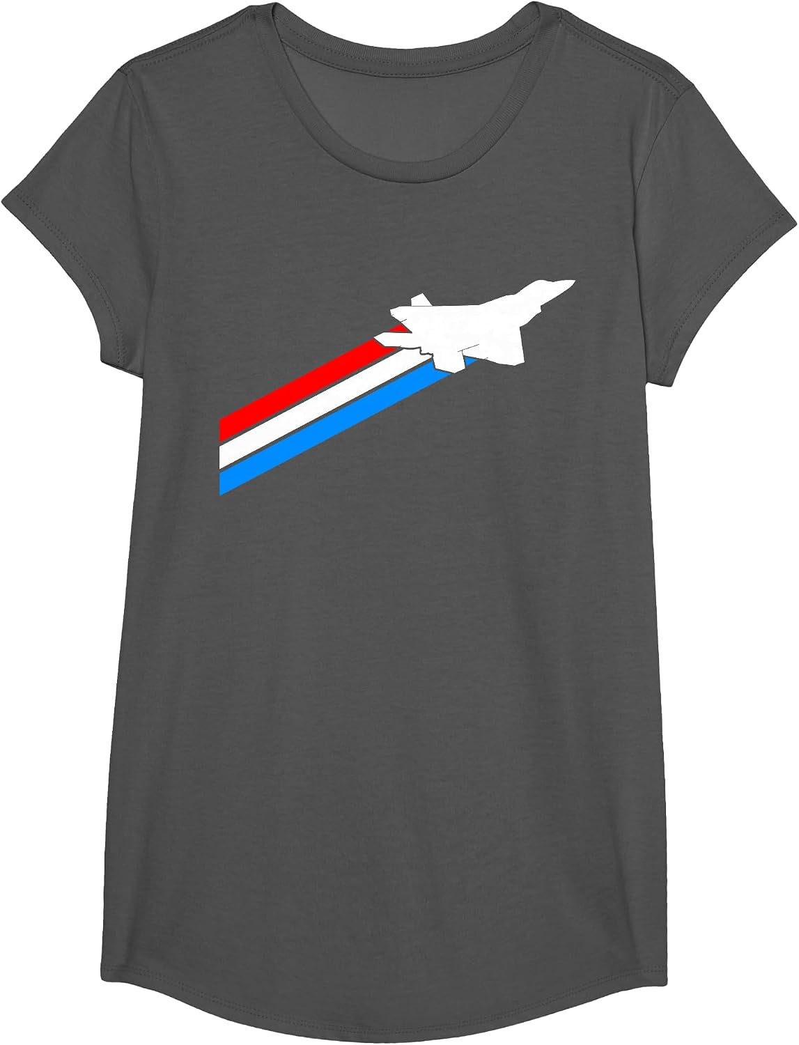 F-22 Raptor Fighter Jet Patriotic 4th July American Flag T-Shirt - Girls Asphalt Grey