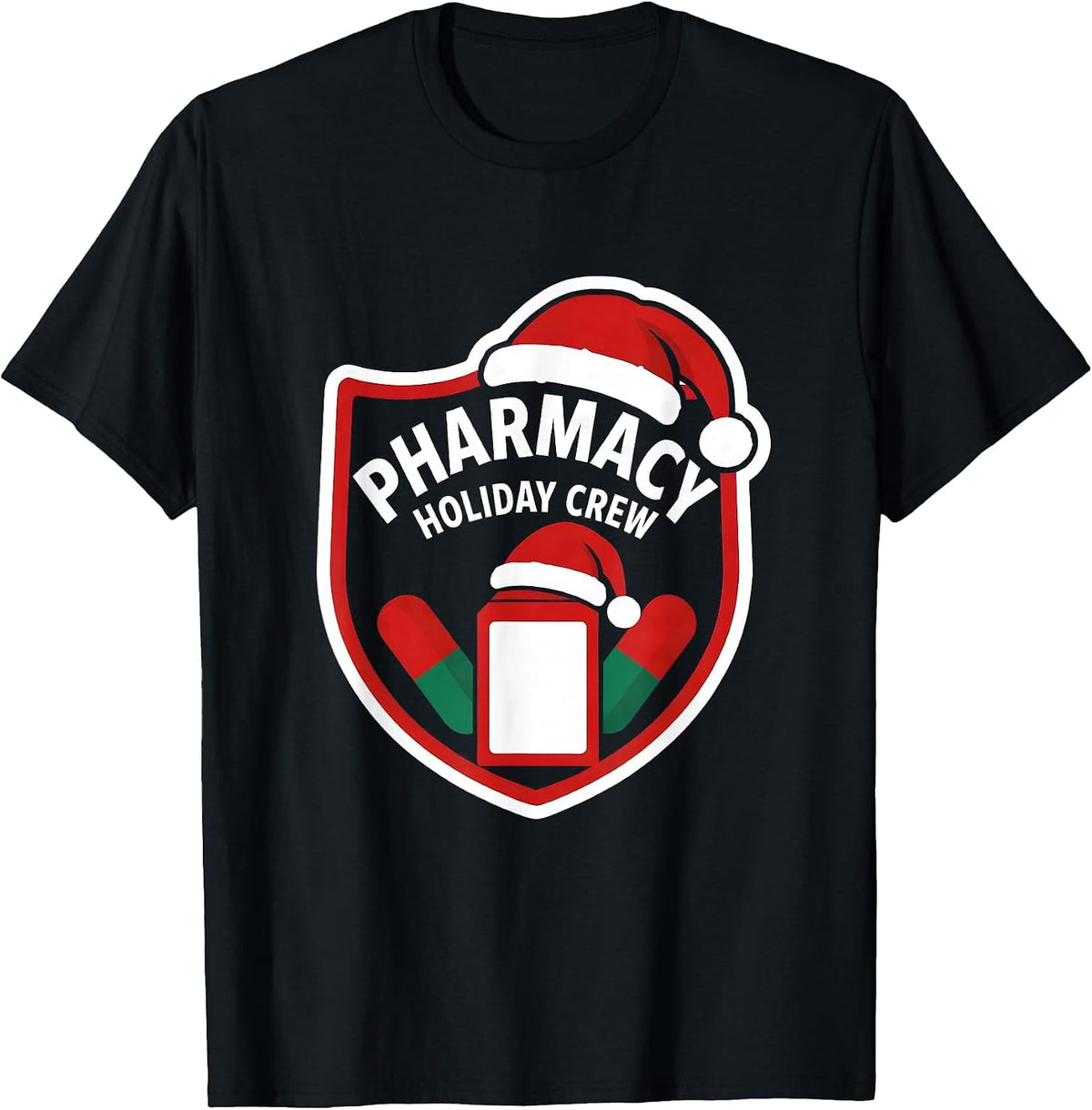 Men's Pharmacy Holiday Crew Funny Pharmacy Tech Christmas Matching T-Shirt - Black