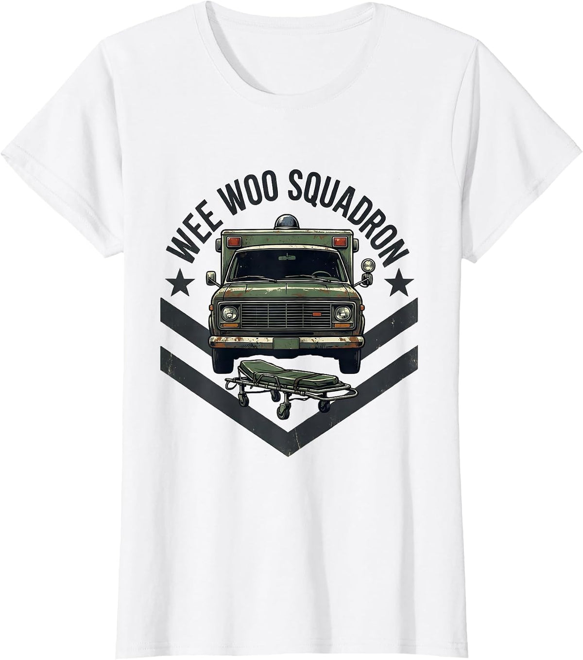 Women's Wee Woo Squadron Vintage EMS Paramedic EMT Gag Humor T-Shirt - White