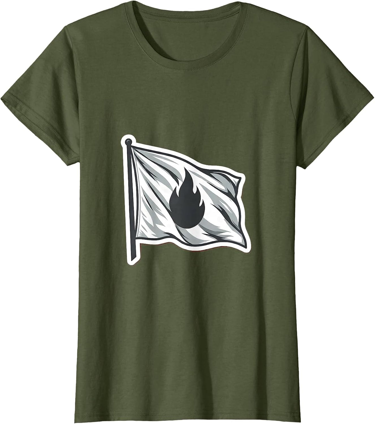 Women's White Lie Hidden Flame Surrender Flag Graphic T-Shirt - Olive Green