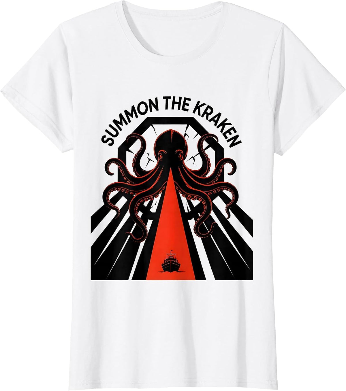 Women's Summon The Kraken Constructivist Poster Octopus Lover T-Shirt - White