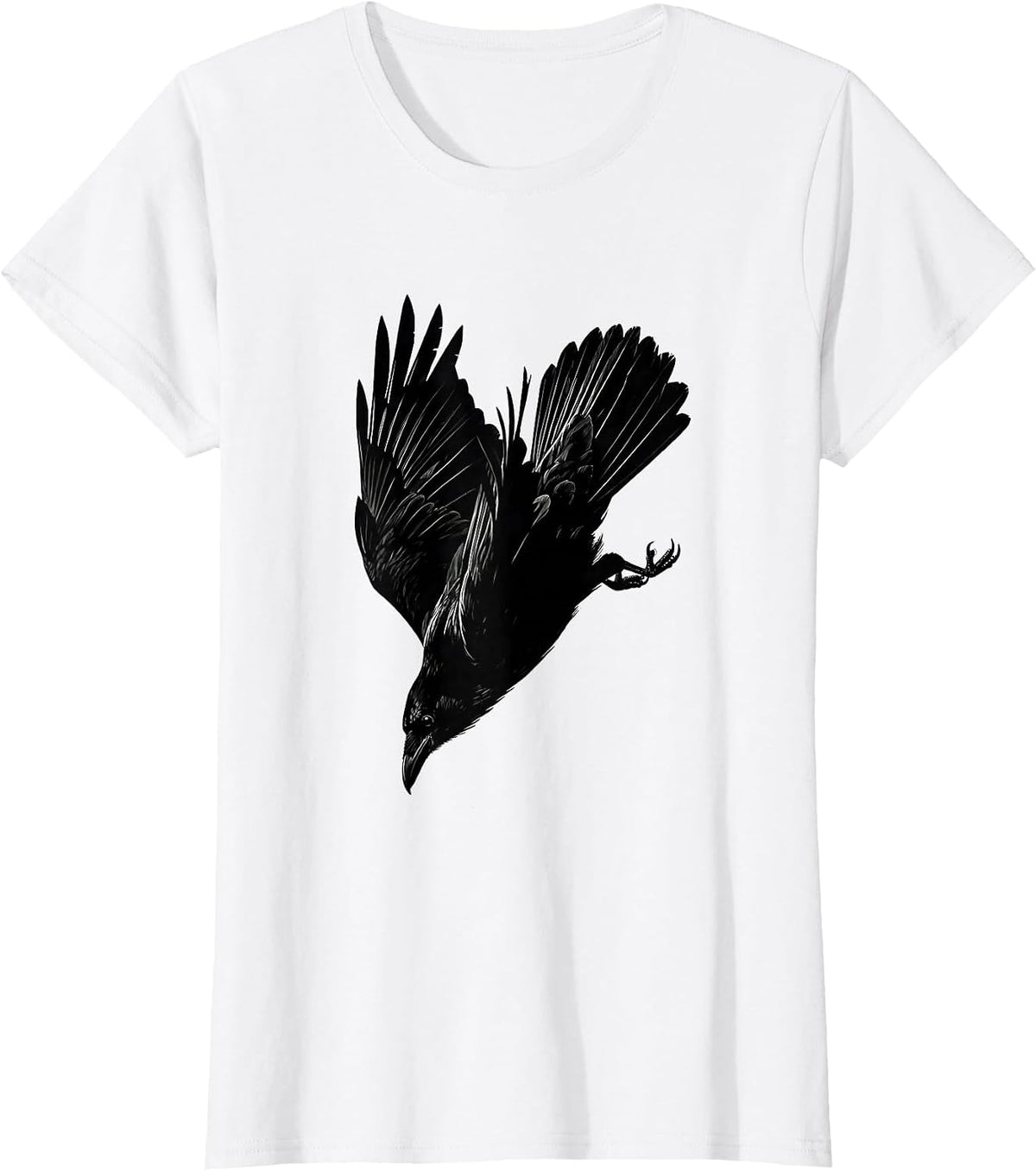 Diving Crow Illustration Nature Wildlife Art T-Shirt - White