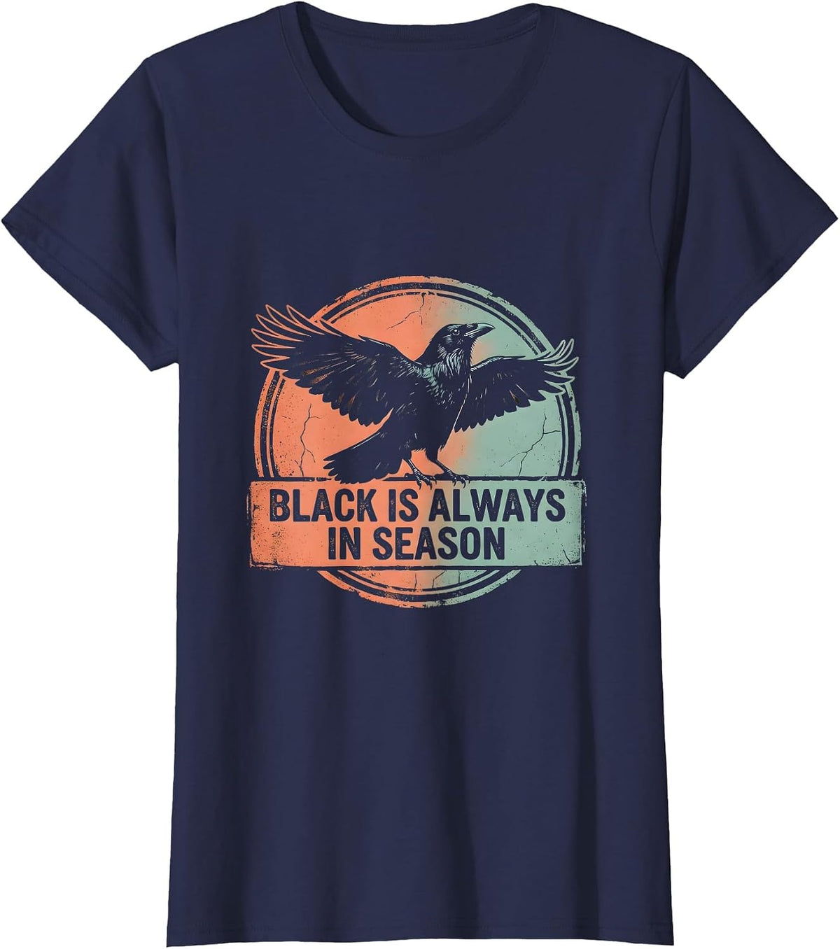 Women's Black Is Always In Season Crow Graphic Design T-Shirt - Navy Blue