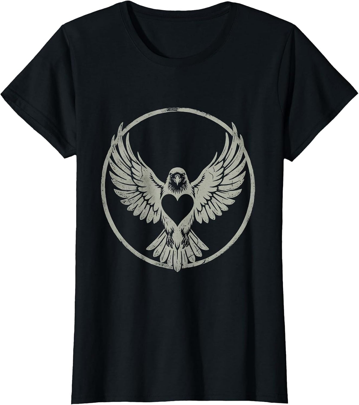 Crow Heart Wings Spread Love Bird Art T-Shirt - Black