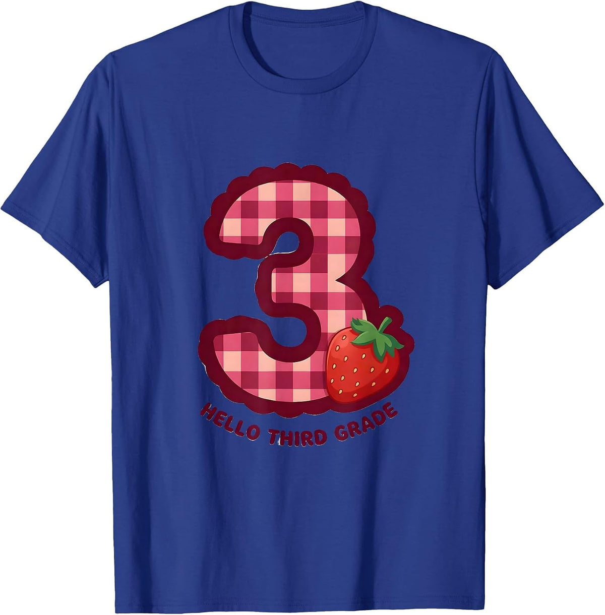 Men's Hello Third Grade Cute Gingham Picnic Teacher Student Back T-Shirt - Royal Blue