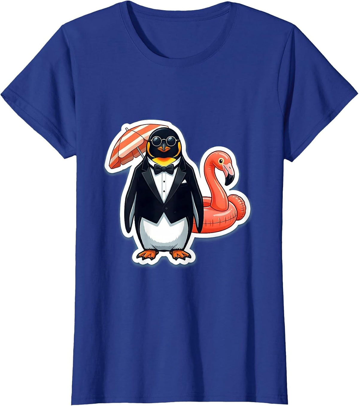 Women's Overdressed Penguin Sarcastic Beach Party Design T-Shirt - Royal Blue