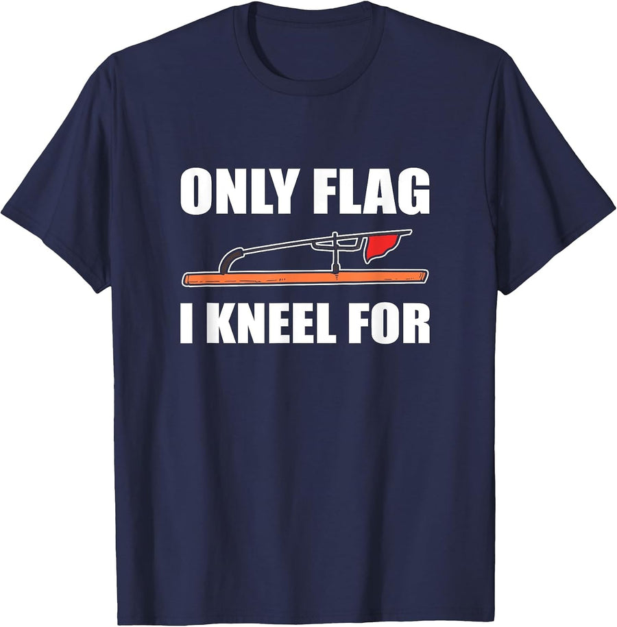 Only Flag I Kneel for - Ice Fishing Red Flag T-Shirt - Navy Blue