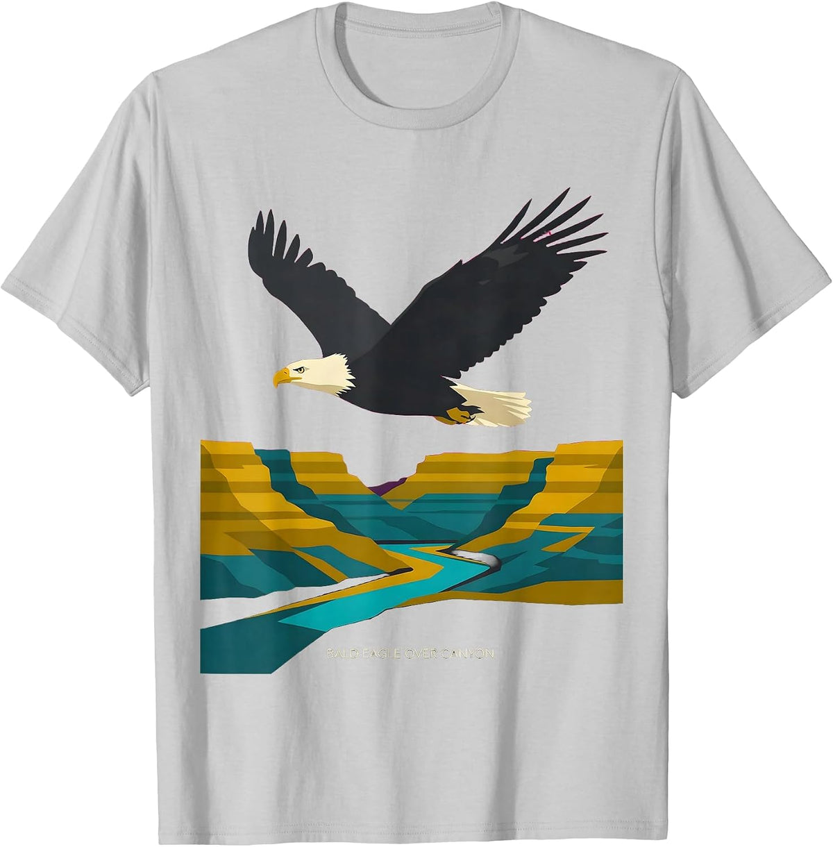 Men's Bald Eagle Over Canyon Midcentury Modern Wildlife Eagle T-Shirt - Silver Grey